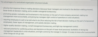 The solverieges of a certralised organization