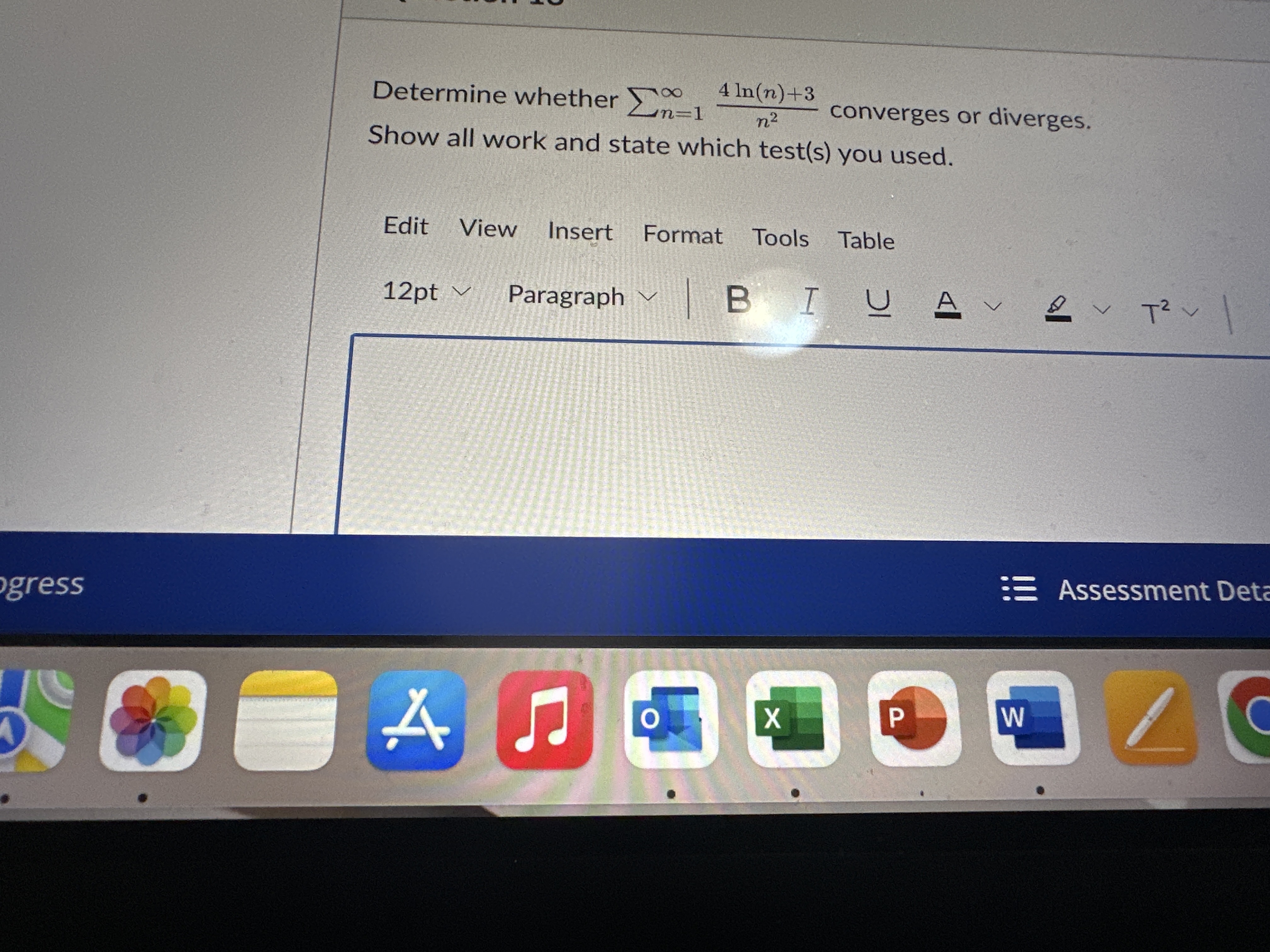 Determine whether n = 1 4 l n ( n ) + 3 n 2