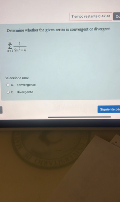 Tiempo restante 0 : 4 7 : 4 1 Determine whether