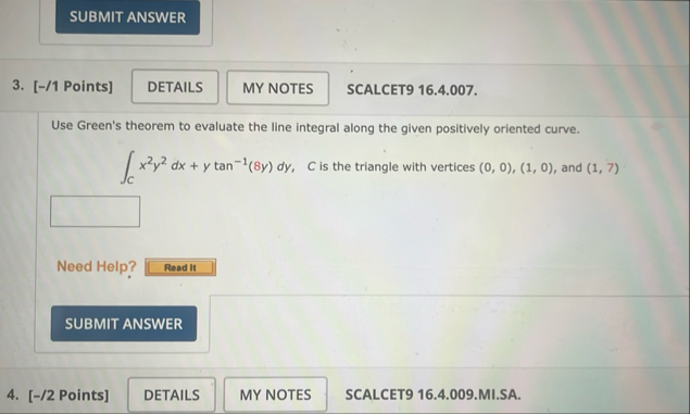 [ - / 1 Points ] SCALCET 9 1 6 . 4 . 0 0 7 . Use