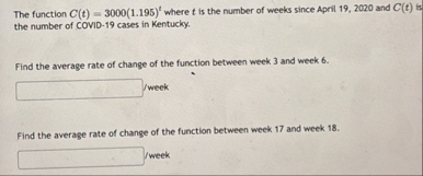 The function C ( t ) = 3 0 0 0 ( 1 . 1 9 5 ) t