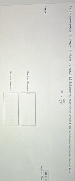 Find the absolute extrema for the given function