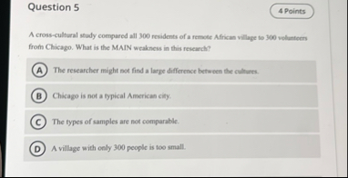 Question 5 A cross - cultural study compared all
