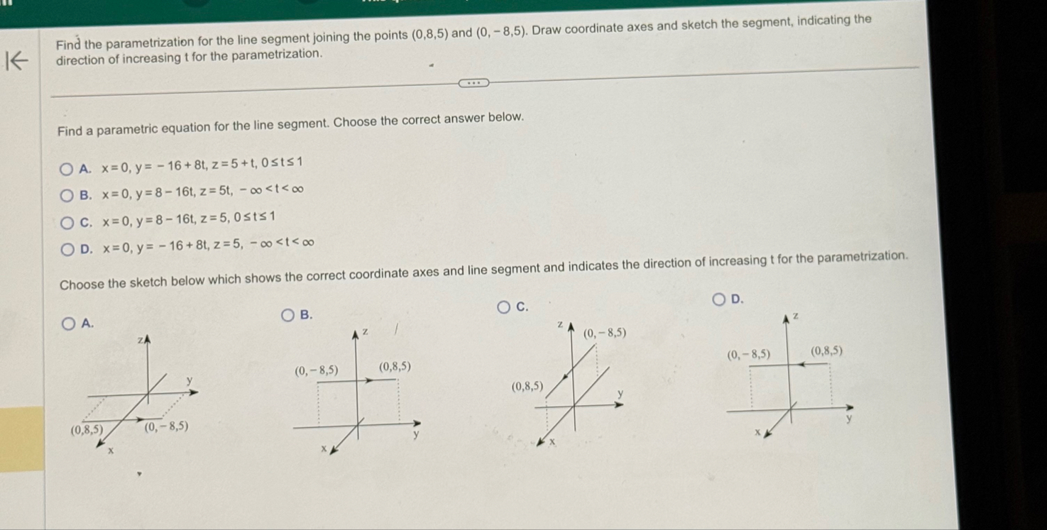 Find the parametrization for the line segment
