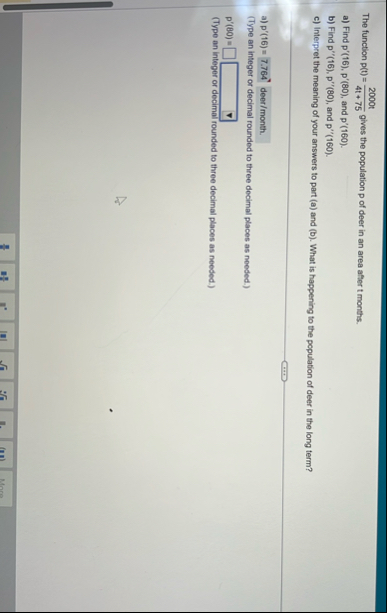 The function p ( t ) = 2 0 0 0 t 4 t 7 5 gives
