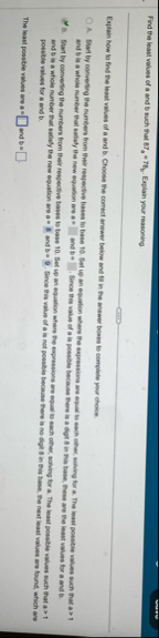 themply? Find the least values of a and bsuch