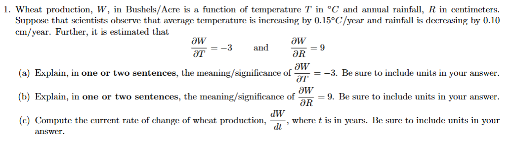 Wheat production, W , i n Bushel s A cre i s a