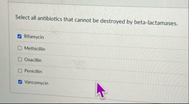 Select all antibiotics that cannot be destroyed
