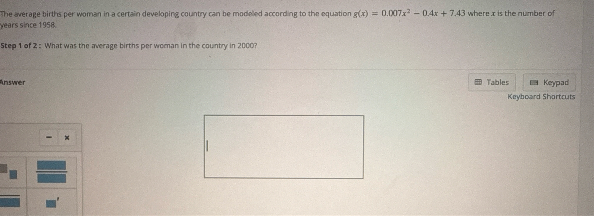 The average births per woman in a certain