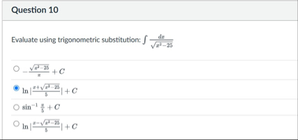 Question 1 0 Evaluate using trigonometric