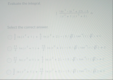 Evaluate the integral. 1 6 t 3 - 5 t 2 2 7 t - 5
