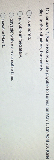 On January 1 , Kane issues a note payable to