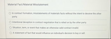 Material Fact / Material Misstatement In contract