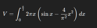 V = 0 2 2 x ( s i n x - 4 2 x 2 ) d x