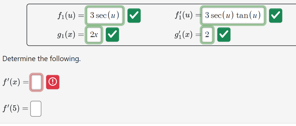 f 1 ( u ) = g 1 ( x ) = 2 x f 1 ' ( u ) = 3 s e c