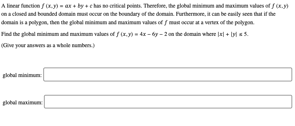 A linear function f ( x , y ) = a x + b y + c has