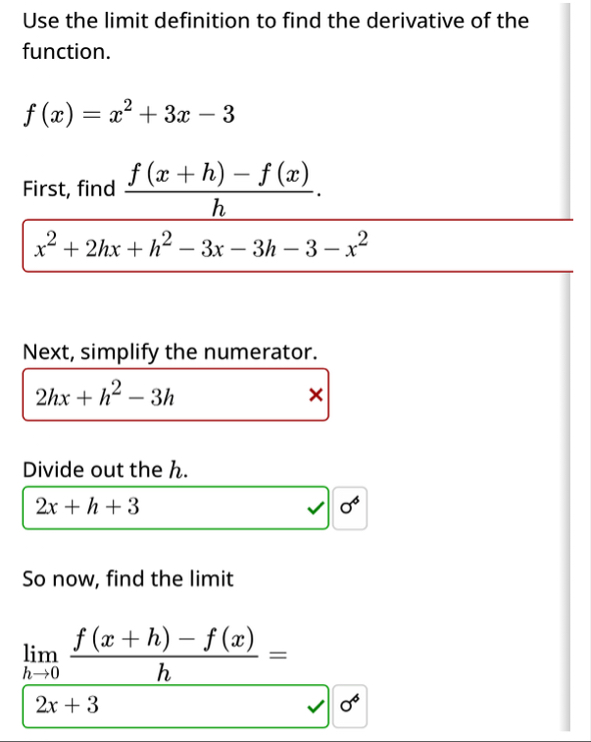 Use the limit definition to find the derivative