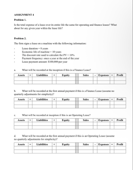 ASSIGNMENT 4 Problem 1 . Is the total expense of