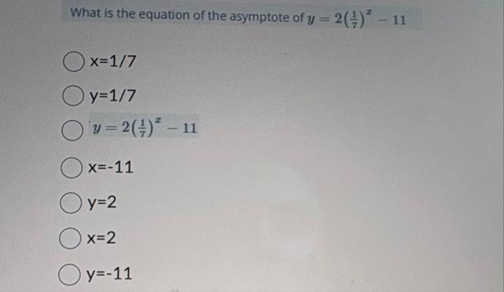 What is the equation of the asymptote of y = 2 (