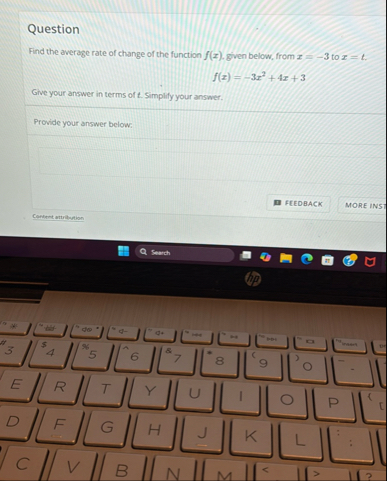 Question Find the average rate of change of the