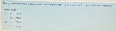 Using Simpson's rule, approximate the integral of