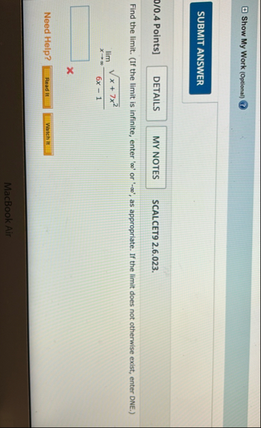 Show My Work ( Optional ) 0 / 0 . 4 Points ]