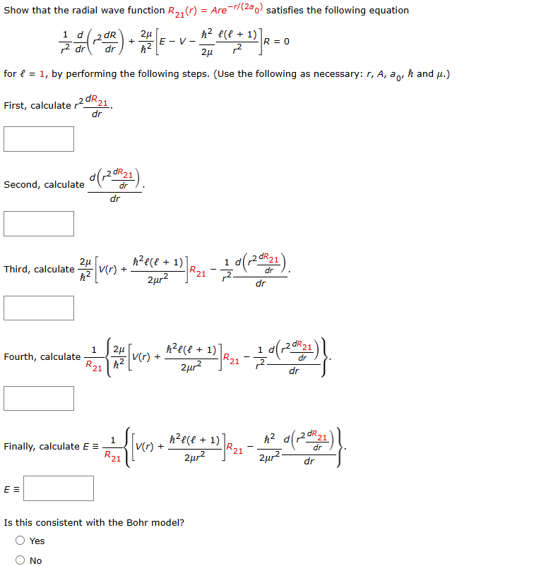 Show that the radial wave function R 2 1 ( r ) =