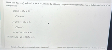 Given that f ( a ) = a 4 and g ( x ) = 3 x 5 .