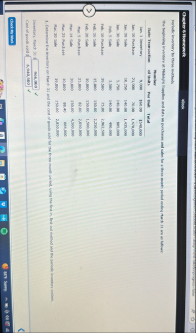 Chapter 6 Homework cibck Periodic inventory by