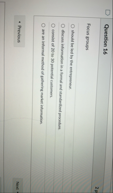Question 1 6 2 p Focus groups should be led by