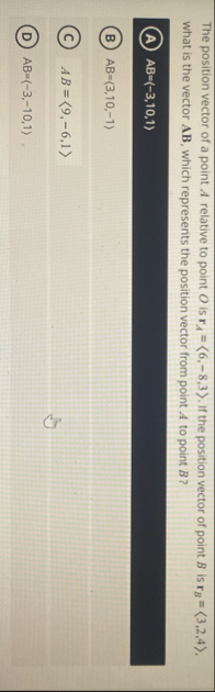 The position vector of a point A relative to