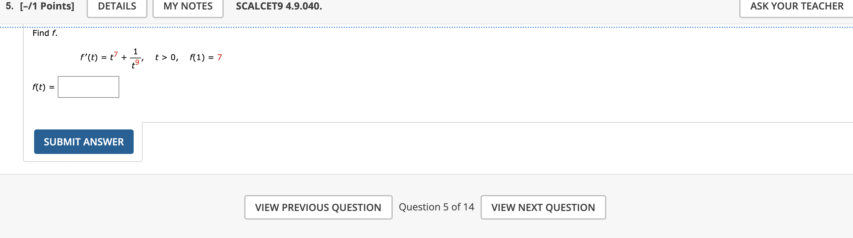 [ ( - ) / ( 1 ) Points ] SCALCET 9 4 . 9 . 0 4 0