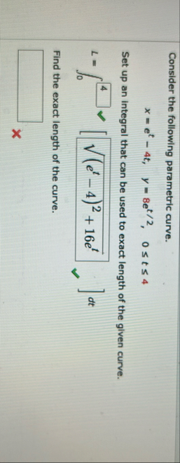 Consider the following parametric curve. x = e t