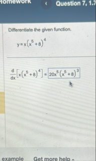Differentiate the following functio y = 4 x 2 ( 5