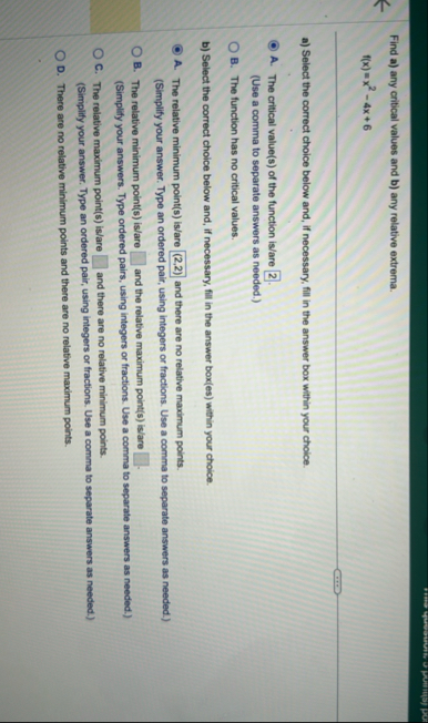 Find a ) any critical values and b ) any relative