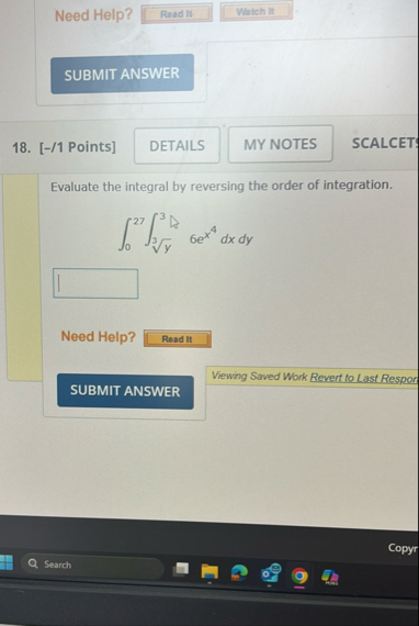 Need Help? 1 8 . [ - / 1 Points ] SCALCET