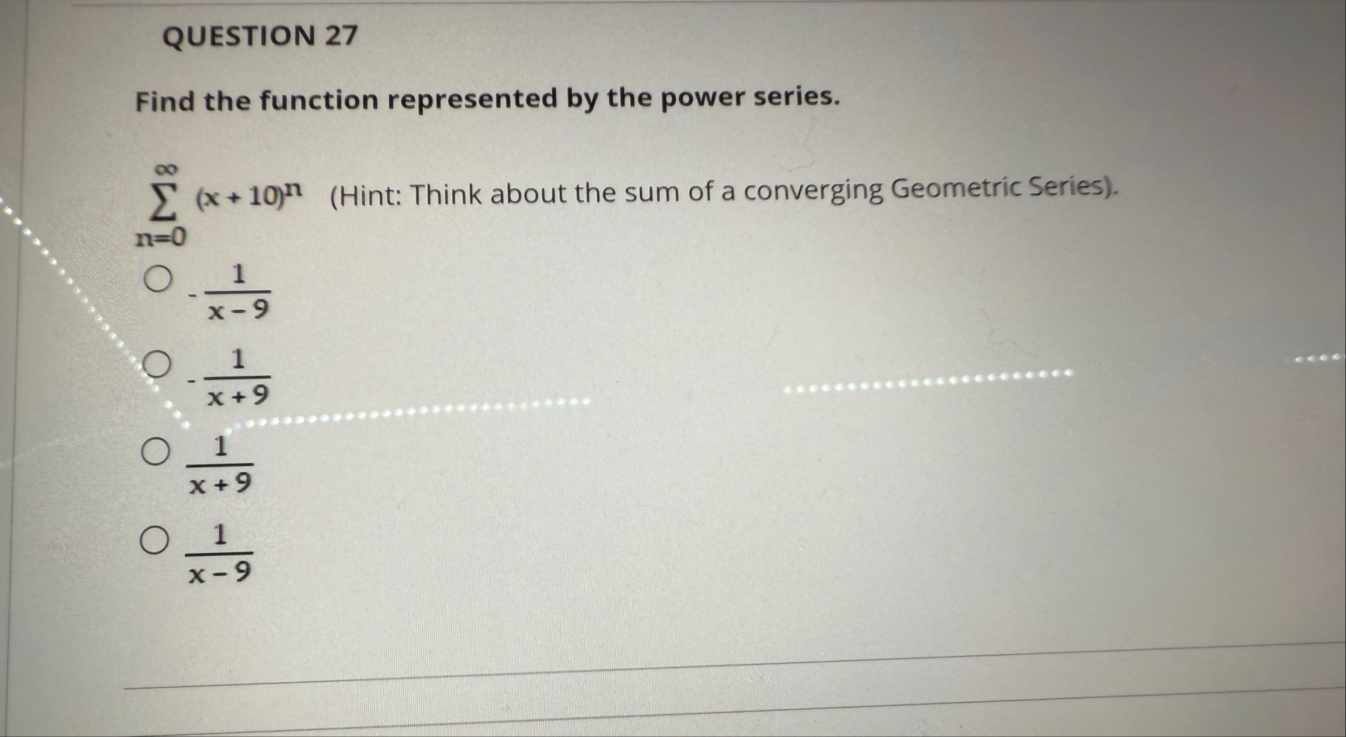 QUESTION 2 7 Find the function represented by the