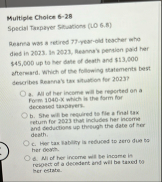 Multiple Choice 6 - 2 8 Special Taxpayer