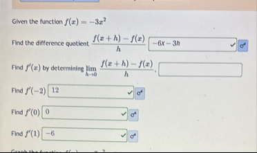 Given the function f ( x ) = - 3 x 2 Find the
