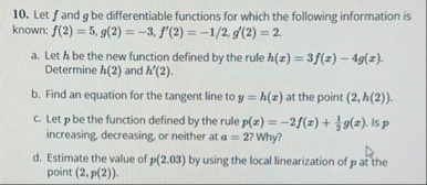 Let f and g be differentiable functions for which