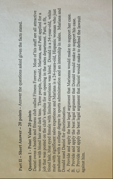 Part II - Short Answer - 2 0 points - Answer the