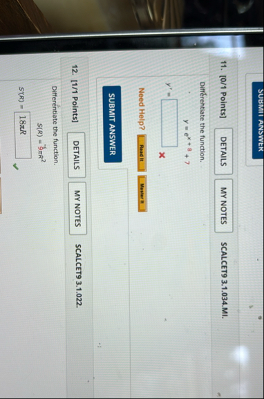 SUBMII ANSWER 1 1 . [ 0 / 1 Points ] SCALCET 9 3