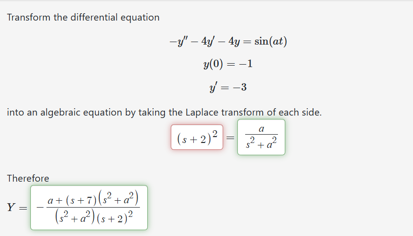 Transform the differential equation - y ' ' - 4 y