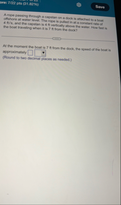 ore: 7 / 2 2 pts ( 3 1 . 8 2 % ) A rope passing