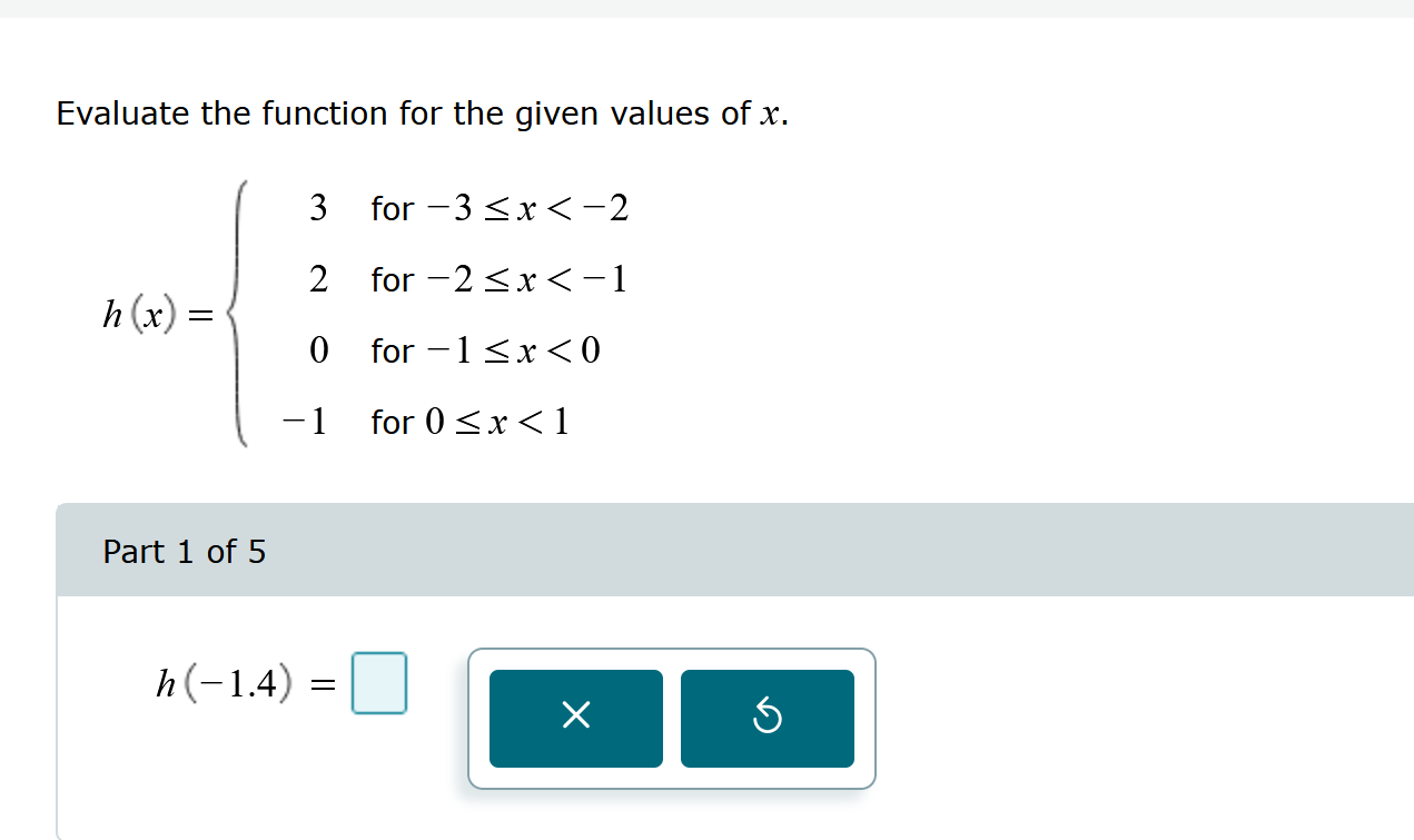 Evaluate the function for the given values o f x