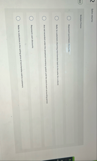 Sales returns: 9 : 0 1 Multiple Choice Represent