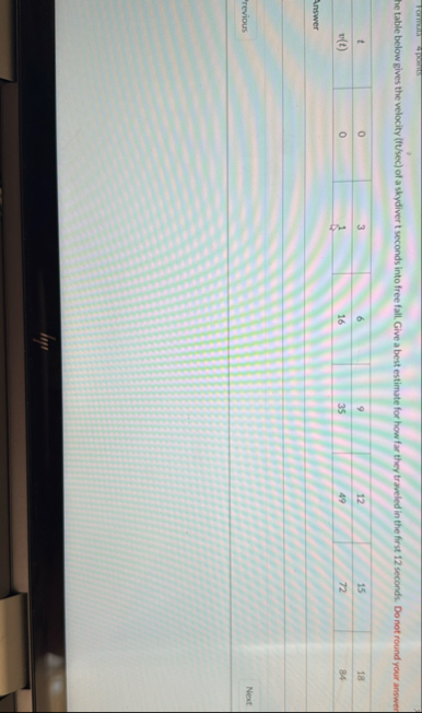 Formula apomes he table below gives the velocity