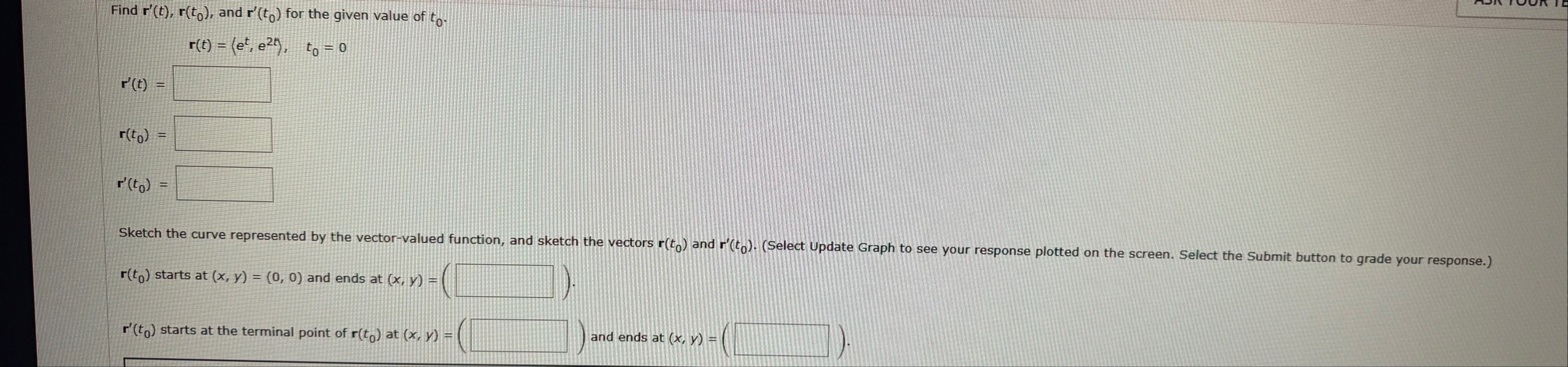 Find r ' ( t ) , r ( t 0 ) , and r ' ( t 0 ) for