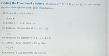 Finding the Equation of a Sphere In Exercises 3 2