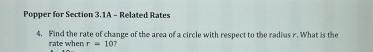 Popper for Section 3 . 1 A - Related Rates 4 .